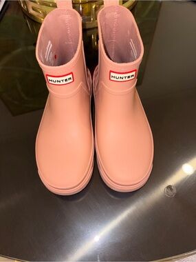 Hunter Wales Waterproof Rain Boot Short Medium Pink Women Sz 10